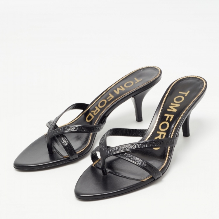 Tom Ford Black Leather Logo Printed Slide Sandal Size 36 Tom Ford | TLC