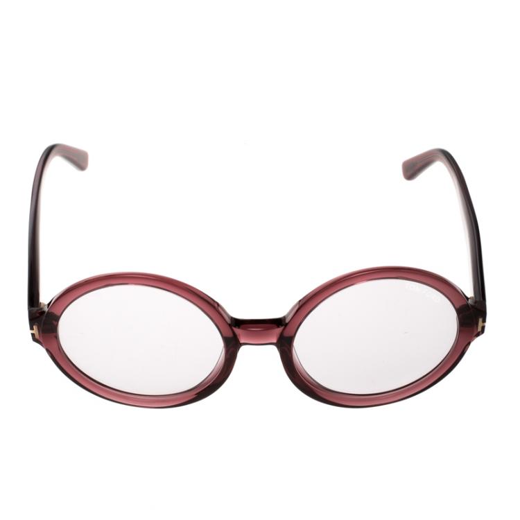 Pre Owned Tom Ford Purple TF 369 Clip On Round Sunglasses