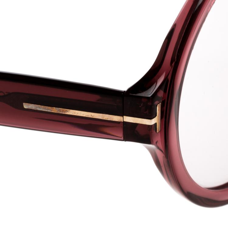 Pre Owned Tom Ford Purple TF 369 Clip On Round Sunglasses