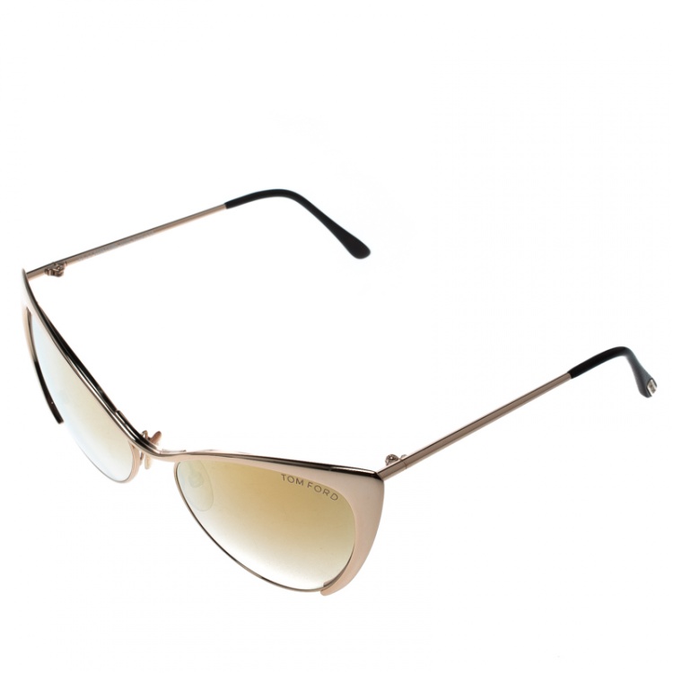 Pre Owned Tom Ford Gold Mirrored TF304 Nastasya Cat Eye Sunglasses
