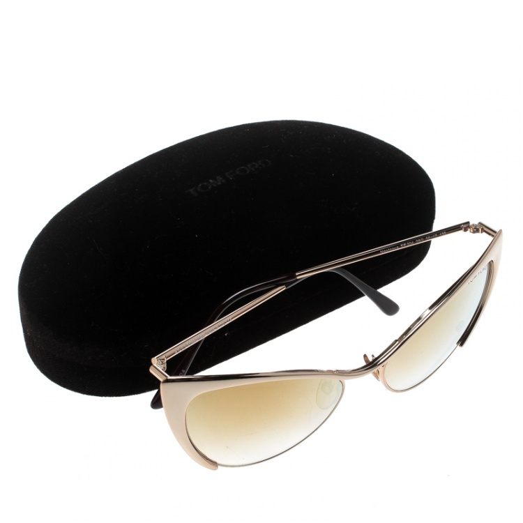 Pre Owned Tom Ford Gold Mirrored TF304 Nastasya Cat Eye Sunglasses