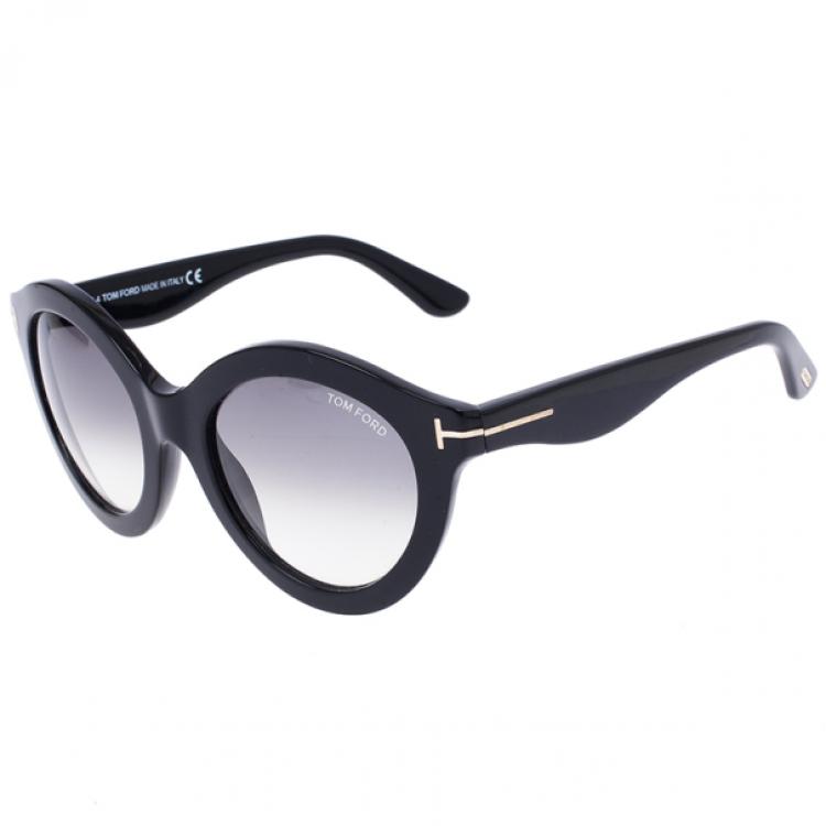 Pre Owned Tom Ford Black Chiara 55mm Round Sunglasses