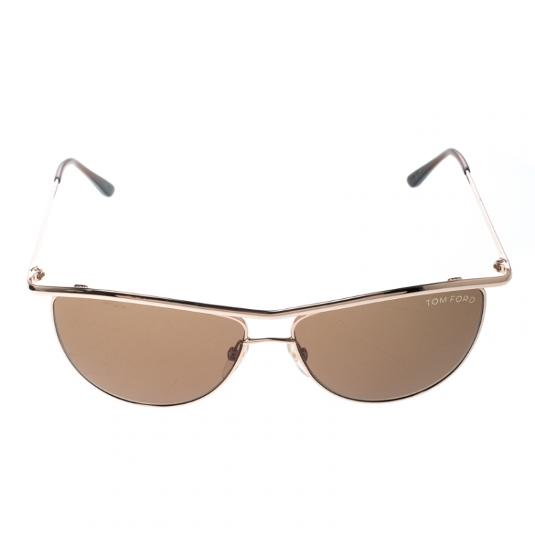 Pre Owned Tom Ford Gold/Brown TF182 Helene Cat Eye Sunglasses