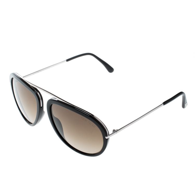 Pre Owned Tom Ford Brown TF452 Stacy Aviator Sunglasses 
