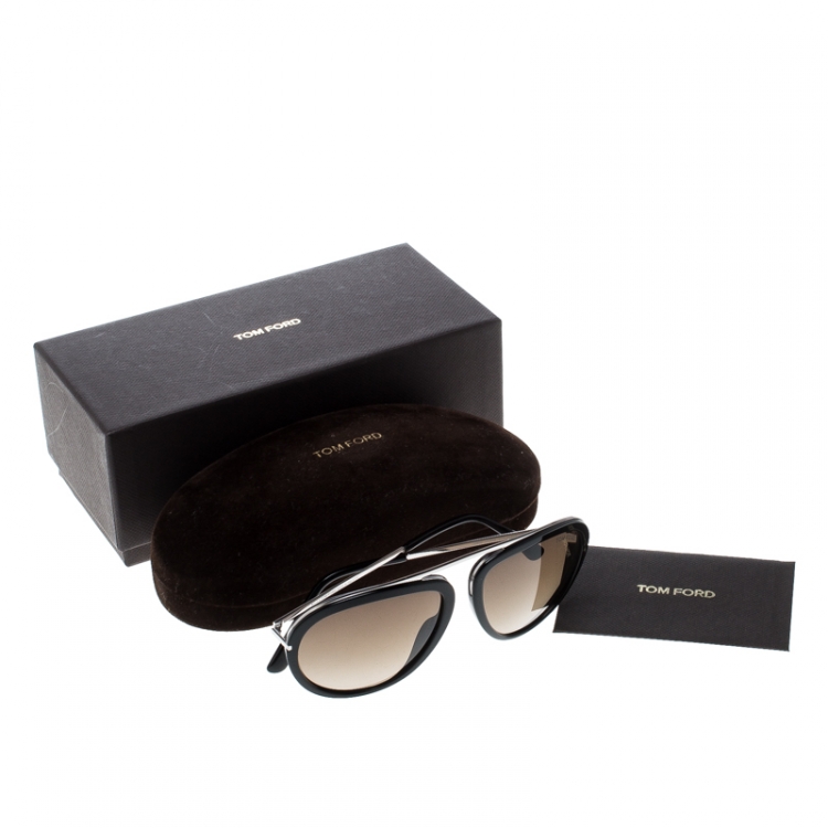 Pre Owned Tom Ford Brown TF452 Stacy Aviator Sunglasses 