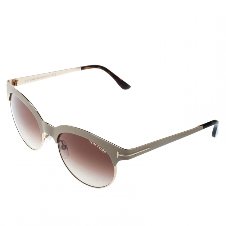 Pre Owned Tom Ford Beige/Brown Gradient TF438 Angela Round Sunglasses 