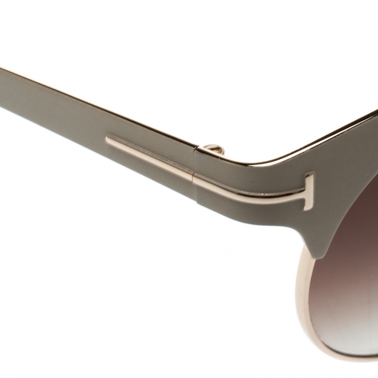 Pre Owned Tom Ford Beige/Brown Gradient TF438 Angela Round Sunglasses 