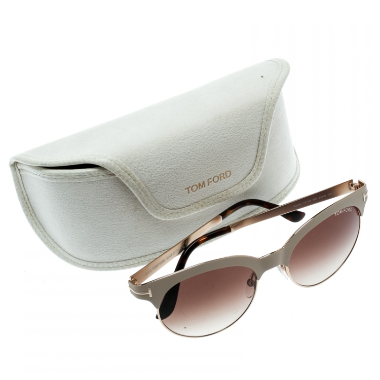 Pre Owned Tom Ford Beige/Brown Gradient TF438 Angela Round Sunglasses 