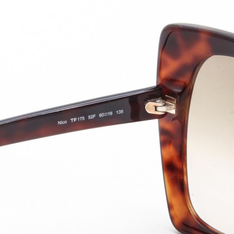 Pre Owned Tom Ford Brown Tortoise Shell Butterfly Sunglasses
