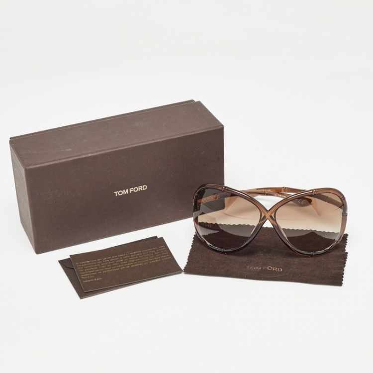 مملوكة مسبقًا Tom Ford Brown Gradient TF74 962 Whitney Oversized Sunglasses
