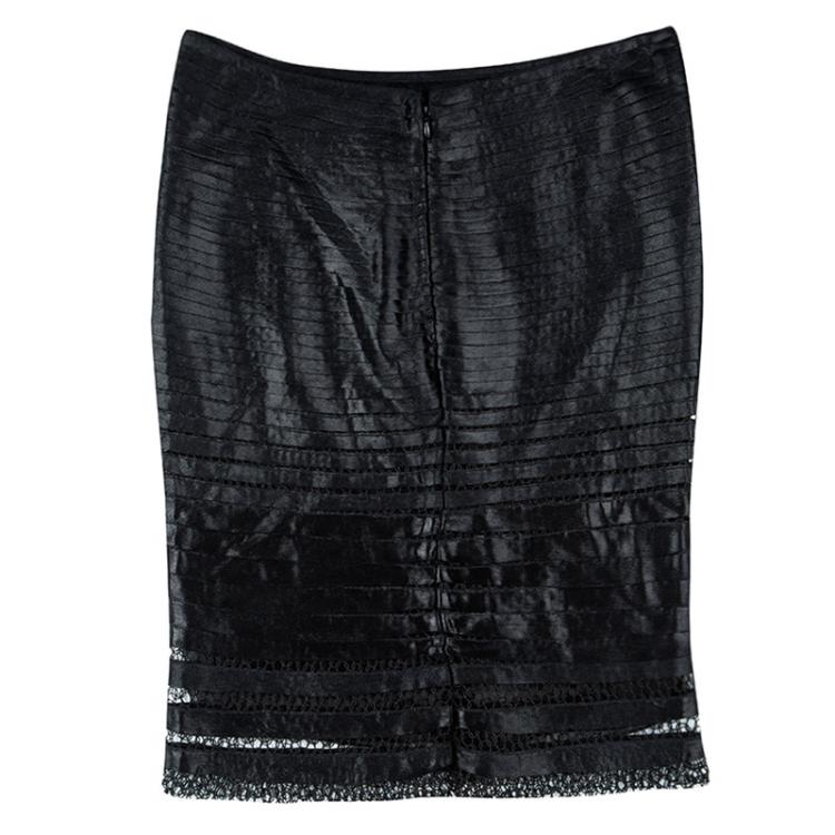 Pre Owned Tom Ford Black Cutout Lace Detail Tiered Pencil Skirt S
