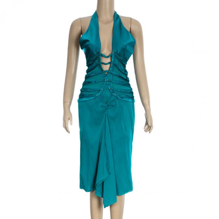 Tom Ford for Gucci Peacock Blue Corset Bodice Halter Dress M Tom Ford | TLC