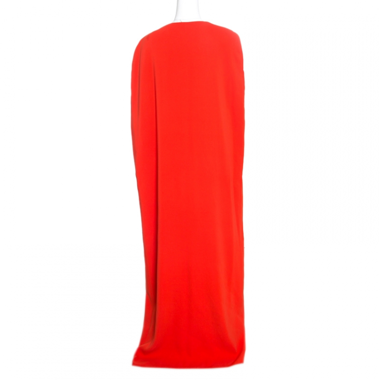 Pre Owned Tom Ford Scarlet Red Silk Open Front Cape Coat L