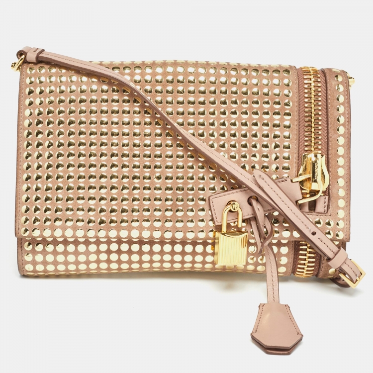 Pre Owned Tom Ford Old Rose Leather Alix Zip and Padlock Crossbody Bag