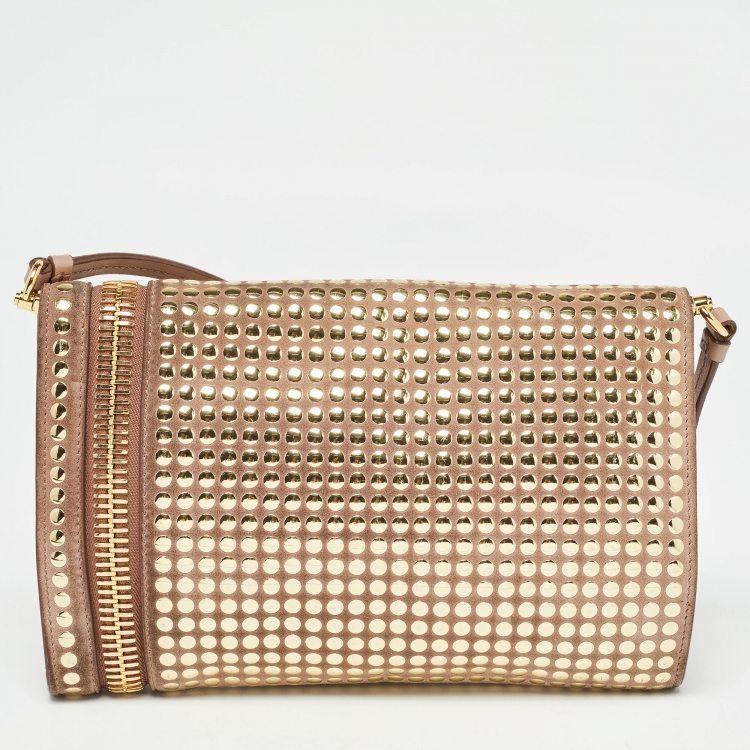 Pre Owned Tom Ford Old Rose Leather Alix Zip and Padlock Crossbody Bag