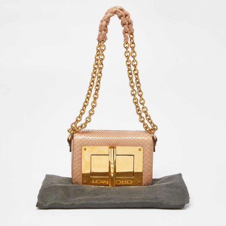 Pre Owned Tom Ford Peach Python Mini Natalia Shoulder Bag