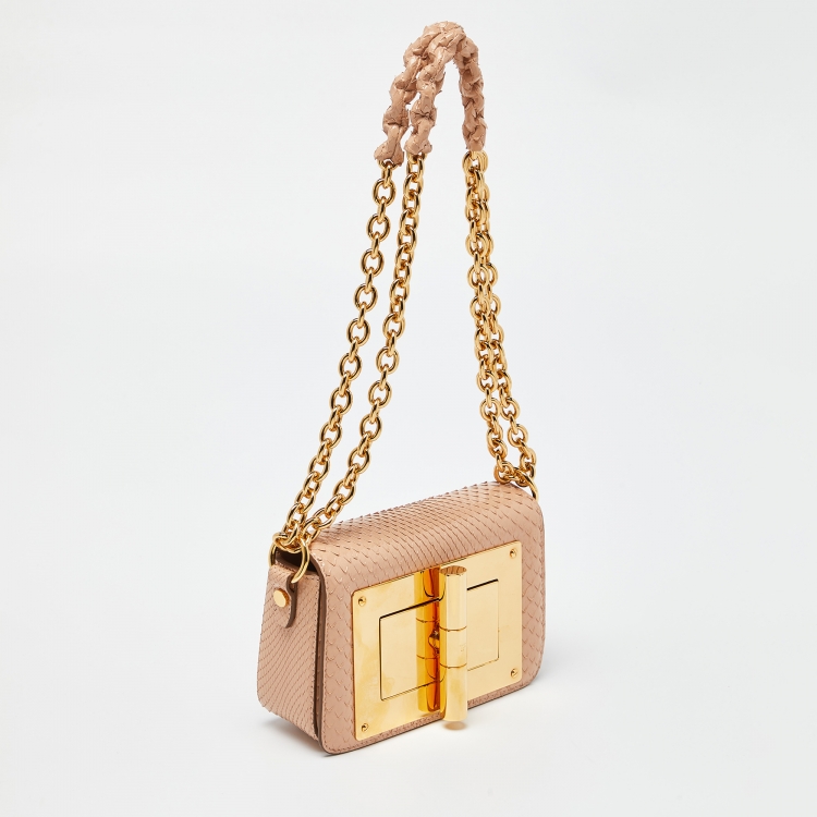 Pre Owned Tom Ford Peach Python Mini Natalia Shoulder Bag