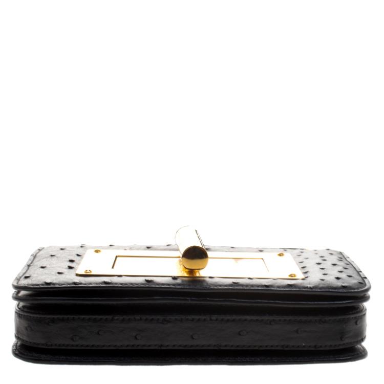 Pre Owned Tom Ford Black Ostrich Leather Small Natalia Crossbody Bag