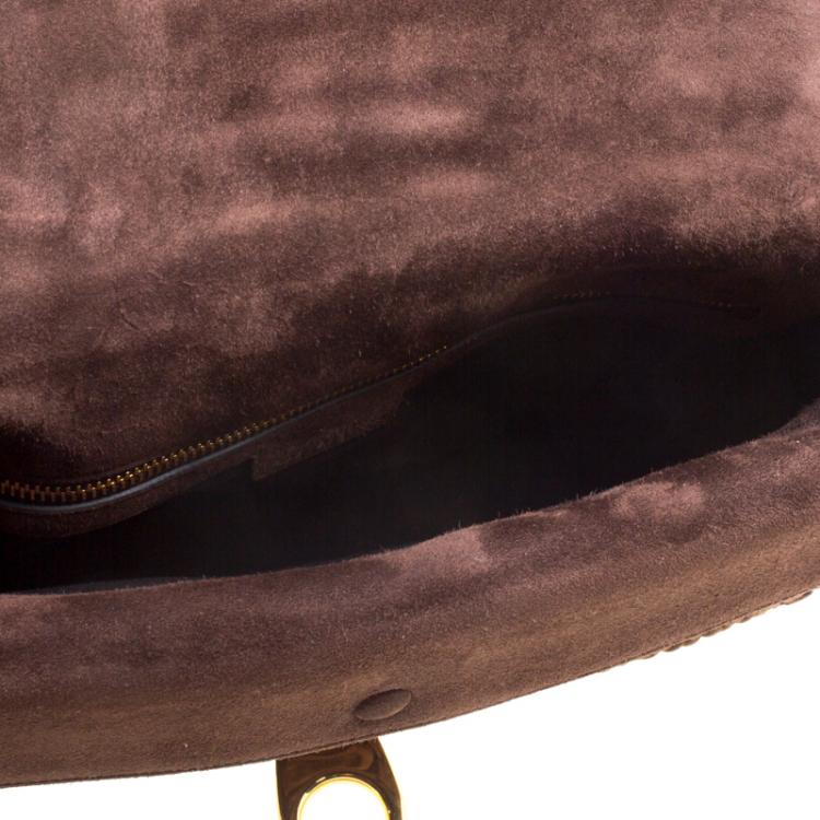 Pre Owned Tom Ford Brown Python Embossed Suede Carine Double Flap Shoulder Bag