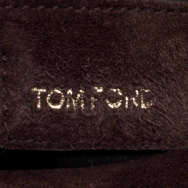 Pre Owned Tom Ford Brown Python Embossed Suede Carine Double Flap Shoulder Bag