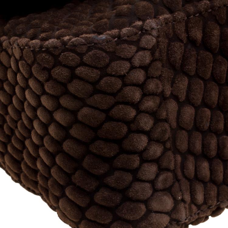 Pre Owned Tom Ford Brown Python Embossed Suede Carine Double Flap Shoulder Bag