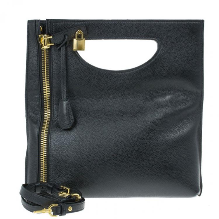 Pre Owned Tom Ford Black Leather Alix Fold Over Bag