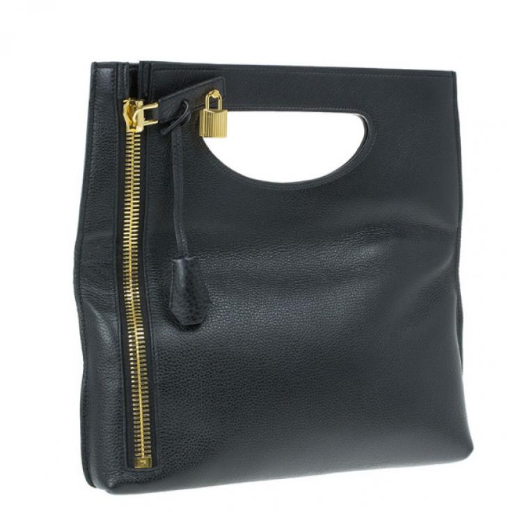 Pre Owned Tom Ford Black Leather Alix Fold Over Bag