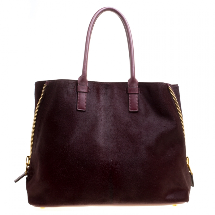 Pre Owned Tom Ford Burgundy Pony Hair and Leather Medium Jennifer Tote