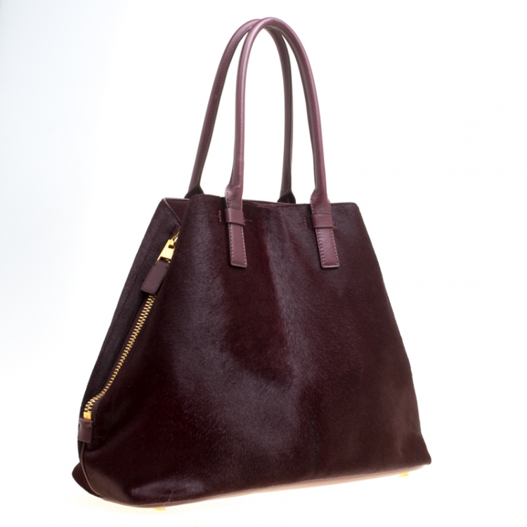 Pre Owned Tom Ford Burgundy Pony Hair and Leather Medium Jennifer Tote