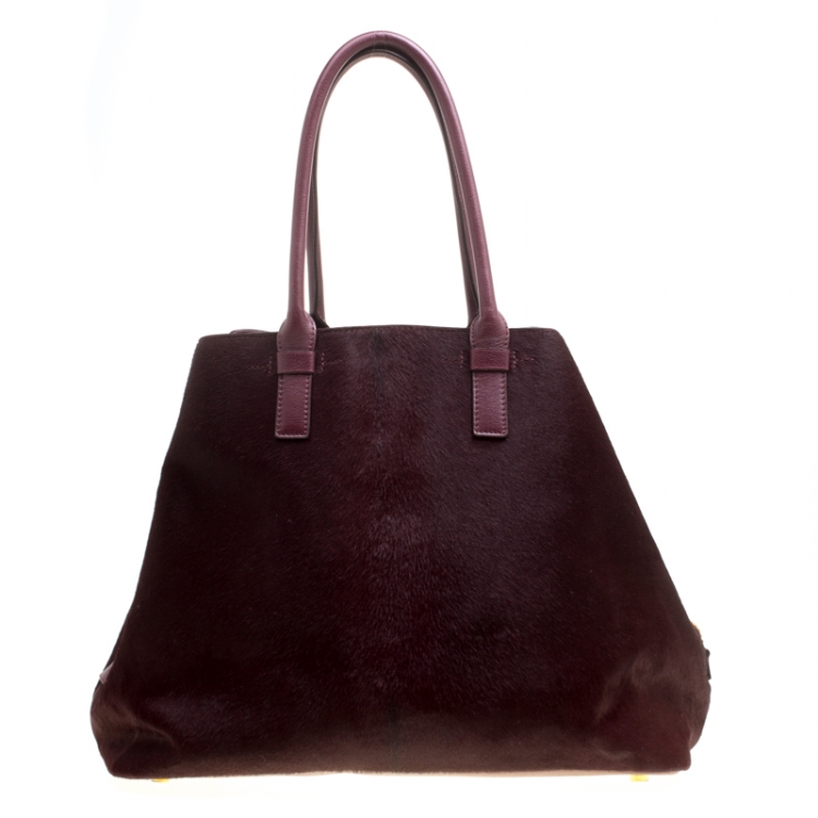 Pre Owned Tom Ford Burgundy Pony Hair and Leather Medium Jennifer Tote