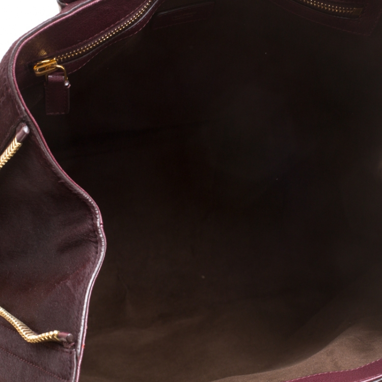 Pre Owned Tom Ford Burgundy Pony Hair and Leather Medium Jennifer Tote