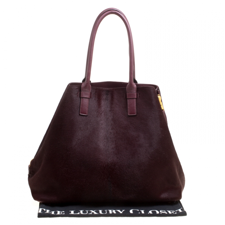 Pre Owned Tom Ford Burgundy Pony Hair and Leather Medium Jennifer Tote
