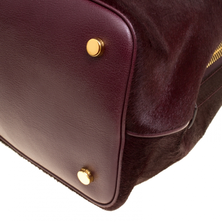Pre Owned Tom Ford Burgundy Pony Hair and Leather Medium Jennifer Tote