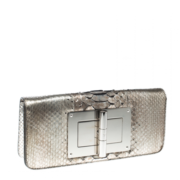 Pre Owned Tom Ford Metallic Light Gold Python Natalia Clutch
