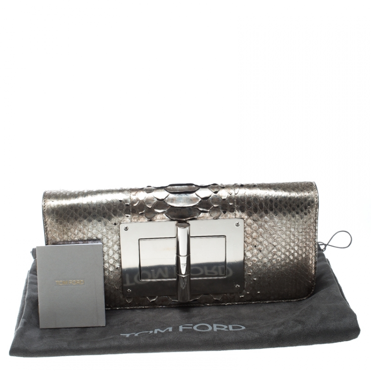 Pre Owned Tom Ford Metallic Light Gold Python Natalia Clutch