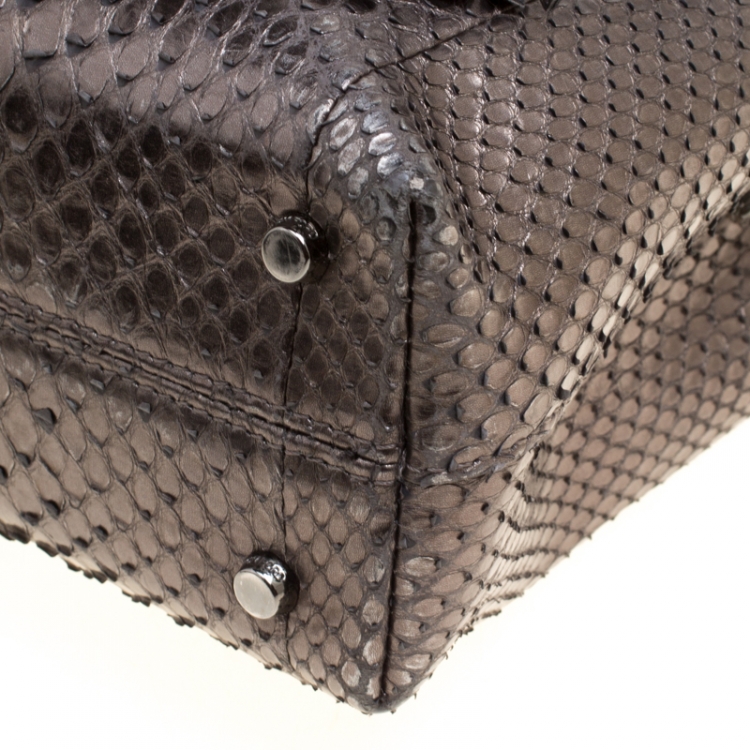 Pre Owned Tom Ford Metallic Grey Python Envelope Tassel Shoulder Bag