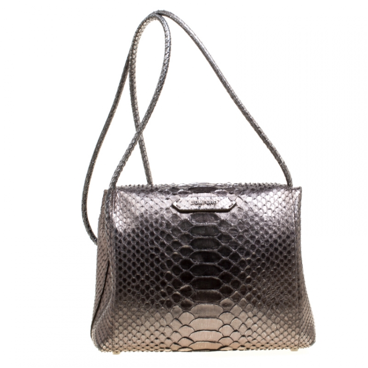 Pre Owned Tom Ford Metallic Grey Python Envelope Tassel Shoulder Bag