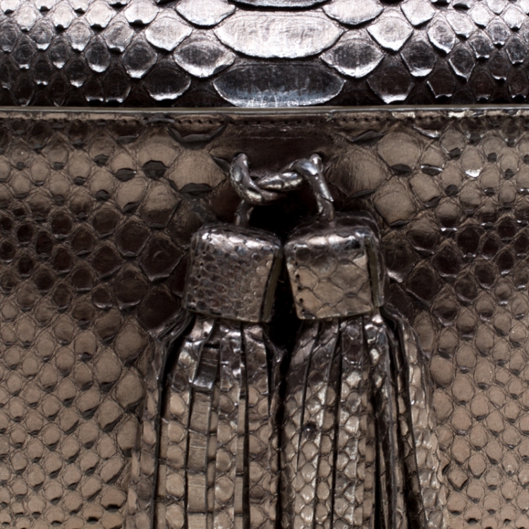 Pre Owned Tom Ford Metallic Grey Python Envelope Tassel Shoulder Bag