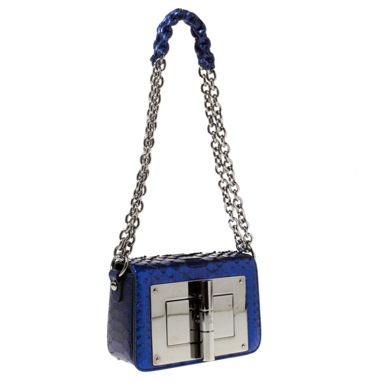 Pre Owned Tom Ford Electric Blue Python Mini Natalia Crossbody Bag