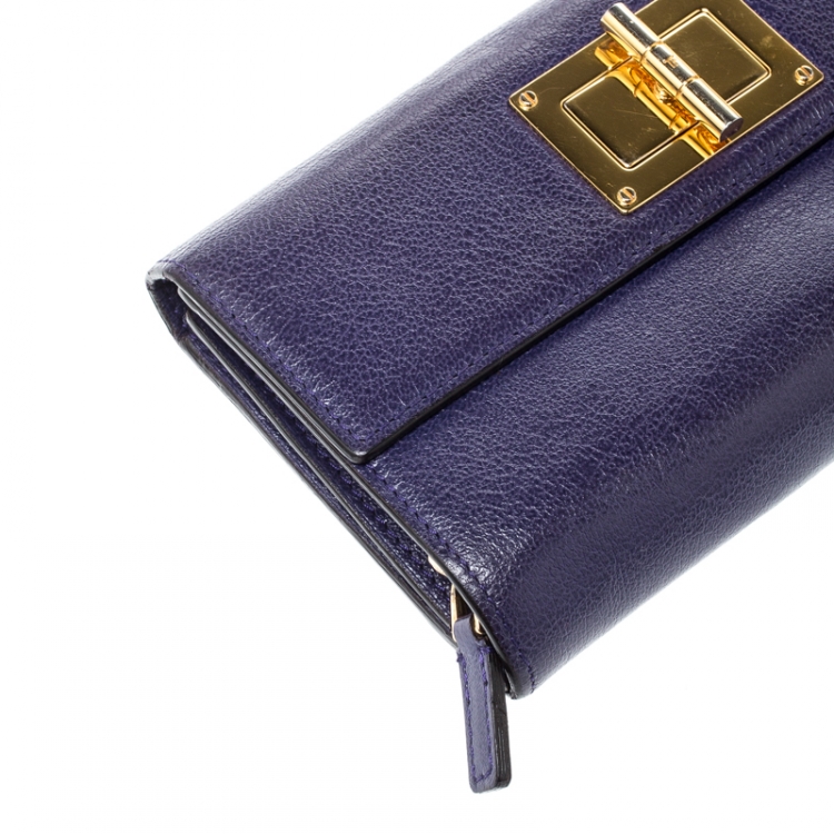 Pre Owned Tom Ford Purple Leather Turnlock Natalia Continental Wallet
