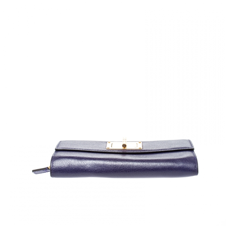 Pre Owned Tom Ford Purple Leather Turnlock Natalia Continental Wallet