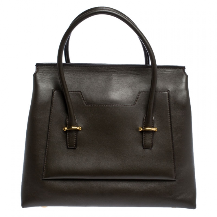Pre Owned Tom Ford Dark Olive Green Leather TF Icon Satchel 
