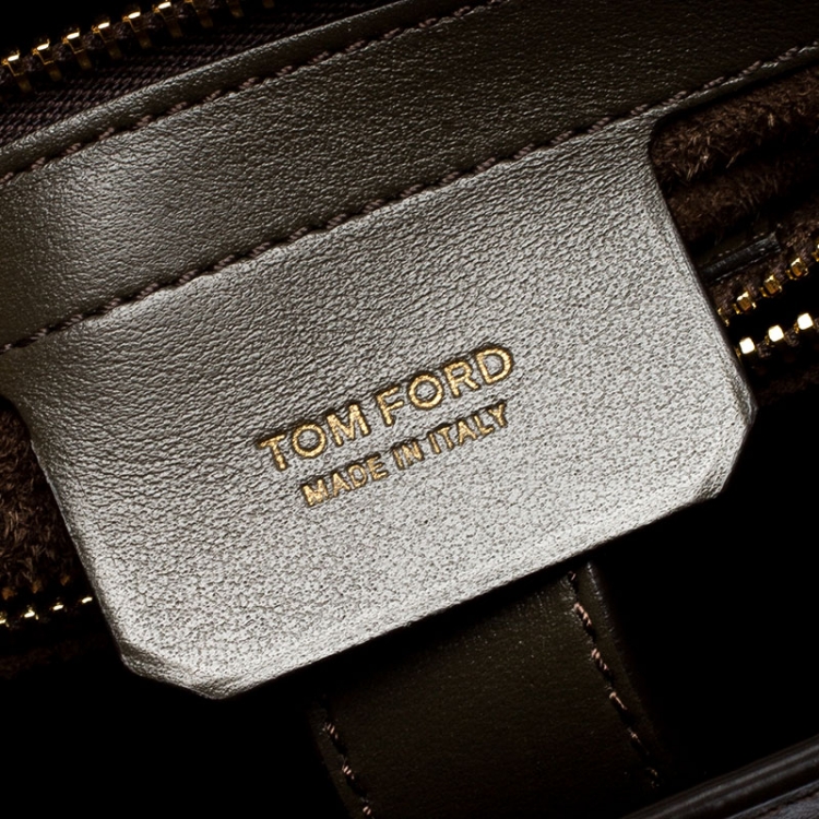 Pre Owned Tom Ford Dark Olive Green Leather TF Icon Satchel 
