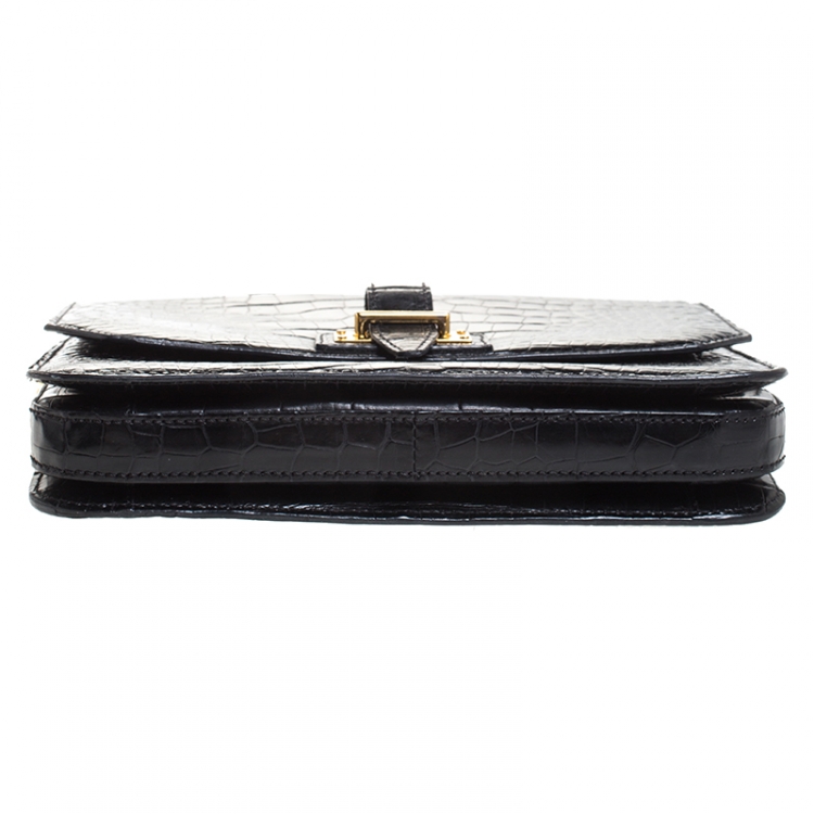 Pre Owned Tom Ford Black Crocodile Buckle Flap Chain Shoulder Bag