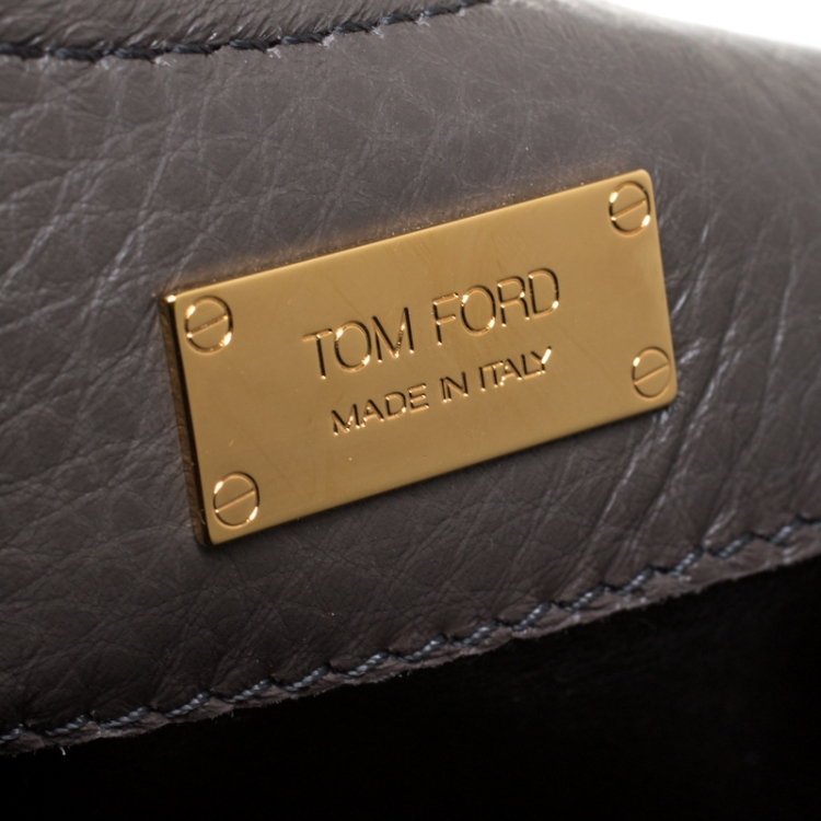Pre Owned Tom Ford Grey Leather Large Fold Over Alix Bag