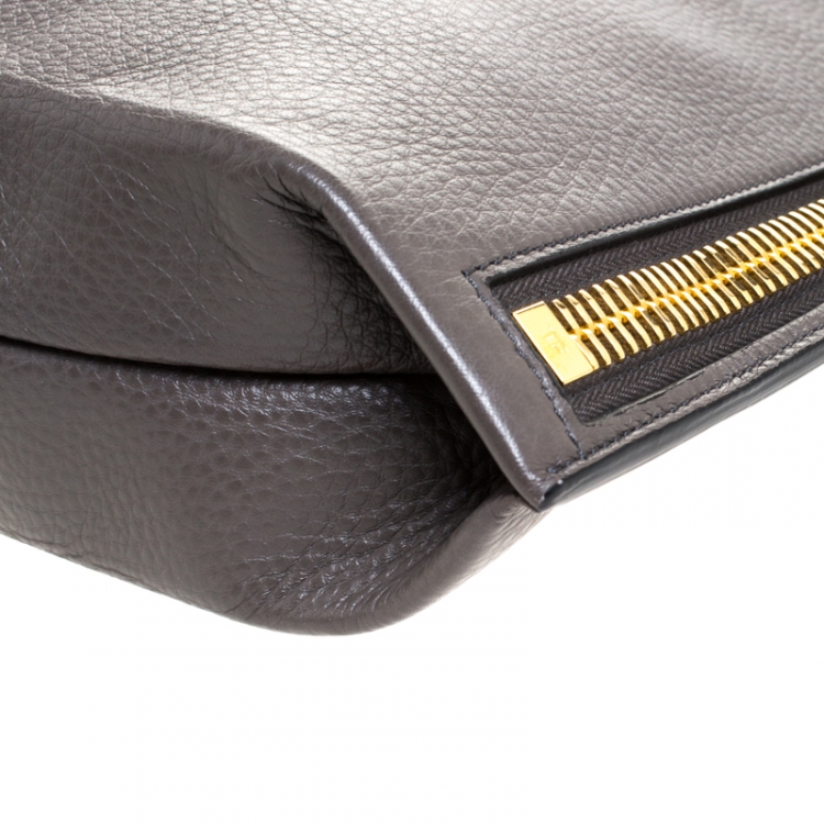 Pre Owned Tom Ford Grey Leather Large Fold Over Alix Bag