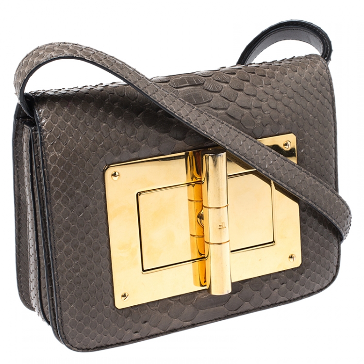Pre Owned Tom Ford Khaki Python Small Natalia Crossbody Bag