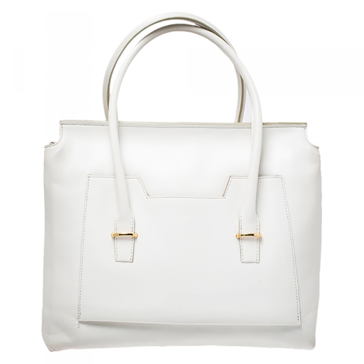 Pre Owned Tom White Leather Large TF Icon Satchel 