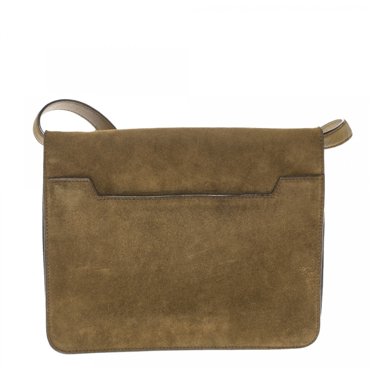 Pre Owned Tom Ford Olive Green Suede and Leather Large Natalia Shoulder Bag
