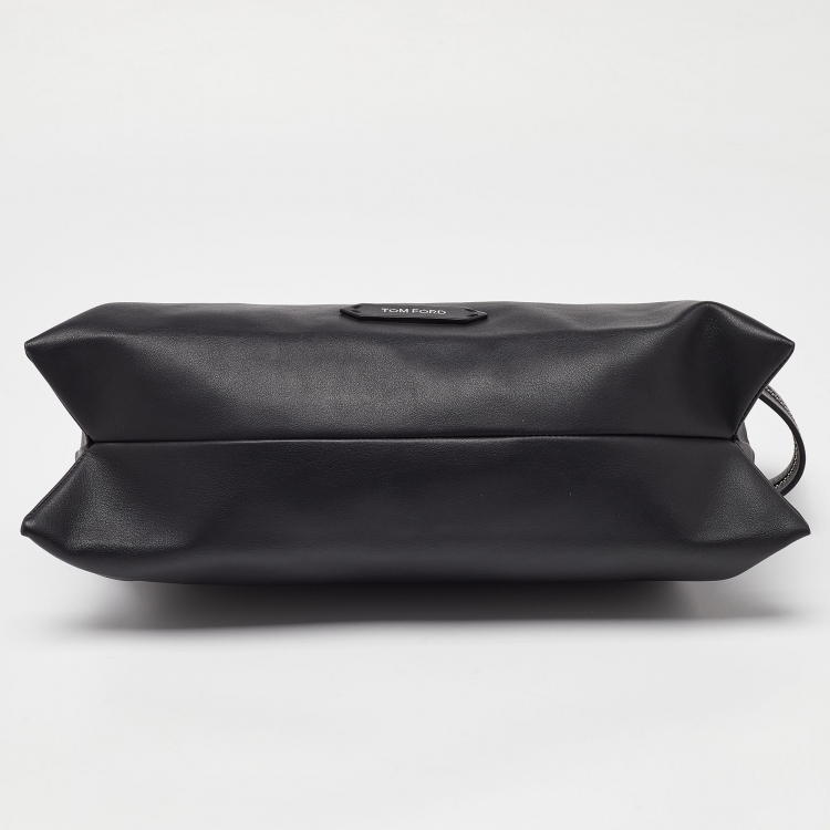 Pre Owned Tom Ford Dark Grey Leather Zip Detail Clutch